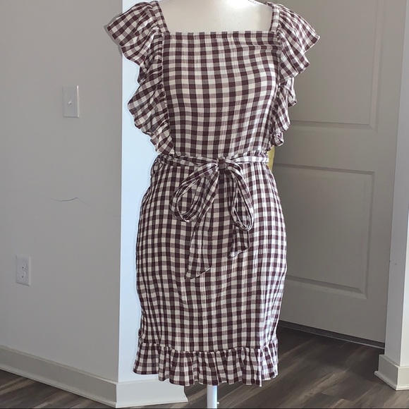 TopShop Brown & White Gingham Sleeveless Dress 60 - Picture 2 of 13